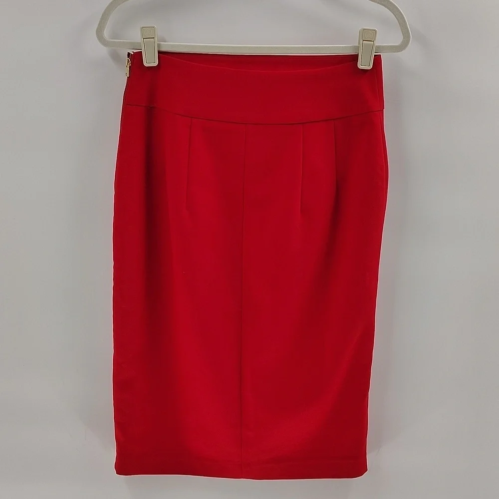 Express Classic Pencil Skirt Red Size 6 Adjustable Gold Zip Side